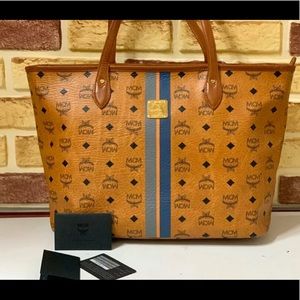 100% authentic MCM Cognac Visetos Shopper Tote